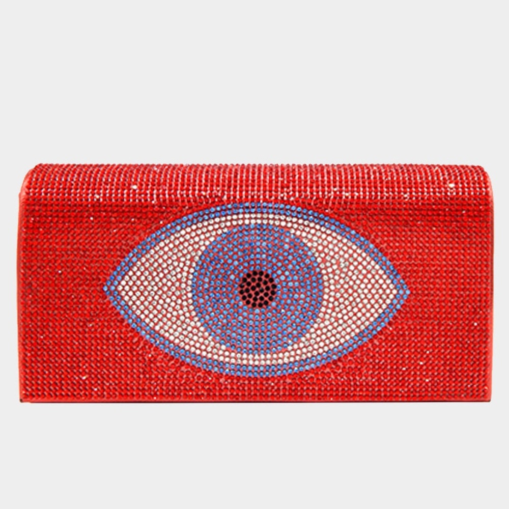 Glamorous Red Rhinestone Evil Eye Evening Bags w/ Strap